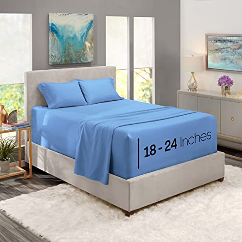 Image of Nestl Twin XL Bed Sheet Set - Calm Blue - 3-Piece Extra Deep Pocket | Instantly Soft, Night-One Ready (No Wash Required). Fits Extra Deep Pockets up to 24 Inches, 360-Degree Elastic Grip
