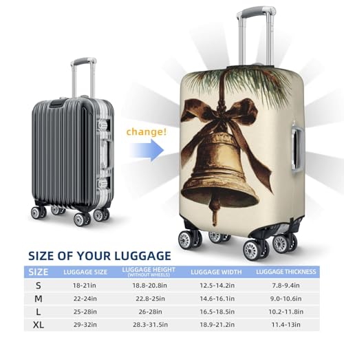 Old Christmas Bell Brown Ribbon Elastic Travel Luggage Covers Dustproof Scratch-Resistant Suitcase Protector Fit 22-24 Inch4