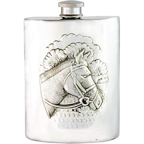 Racing Horse 6oz Kidney Shape Pewter Flask Cover