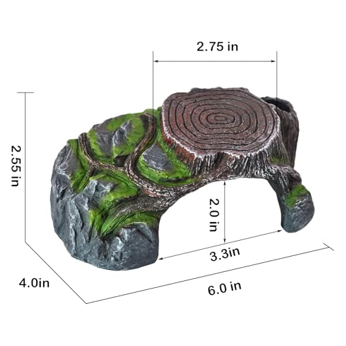 Image of Resin Reptile Hide Cave,Leopard Gecko Cave Hideout Reptiles Habitat Tree Stump Decor Lizard Tank Climbing Ramp Basking Platform Accessories for Gecko Hermit Crab Small Turtle Frog Spider Scorpion