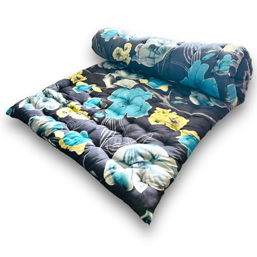Soft Cotton Foldable Mattress - Lightweight, Firm Single Gadda | 3D Design Print, 72x36 Inches (3x6 ft) | Portable for Picnic, 1 Sleeping Capacity (Dark Grey Floral Mattress)