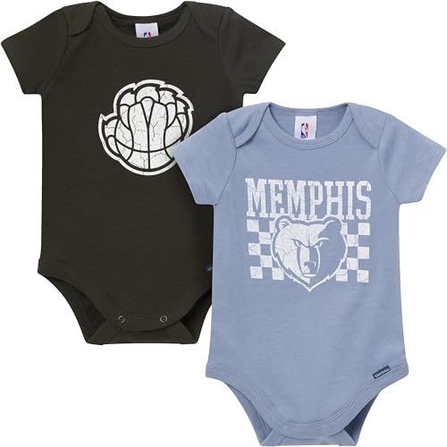 Gerber Unisex Baby NBA Team 2 Pack Short Sleeve Onesie Bodysuits, Memphis Grizzlies, 0-3 Months