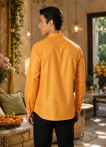Image of Majestic Man Men's Cotton Blend Textured Regular Fit Full Sleeve Short Kurta