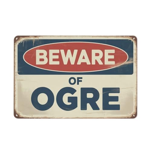 Beware of Ogre tin sign Vintage Ogre Warning metal sign print Suitable for room bathroom cave bar cafe garage garden and outdoor decoration 8 x12 inch
