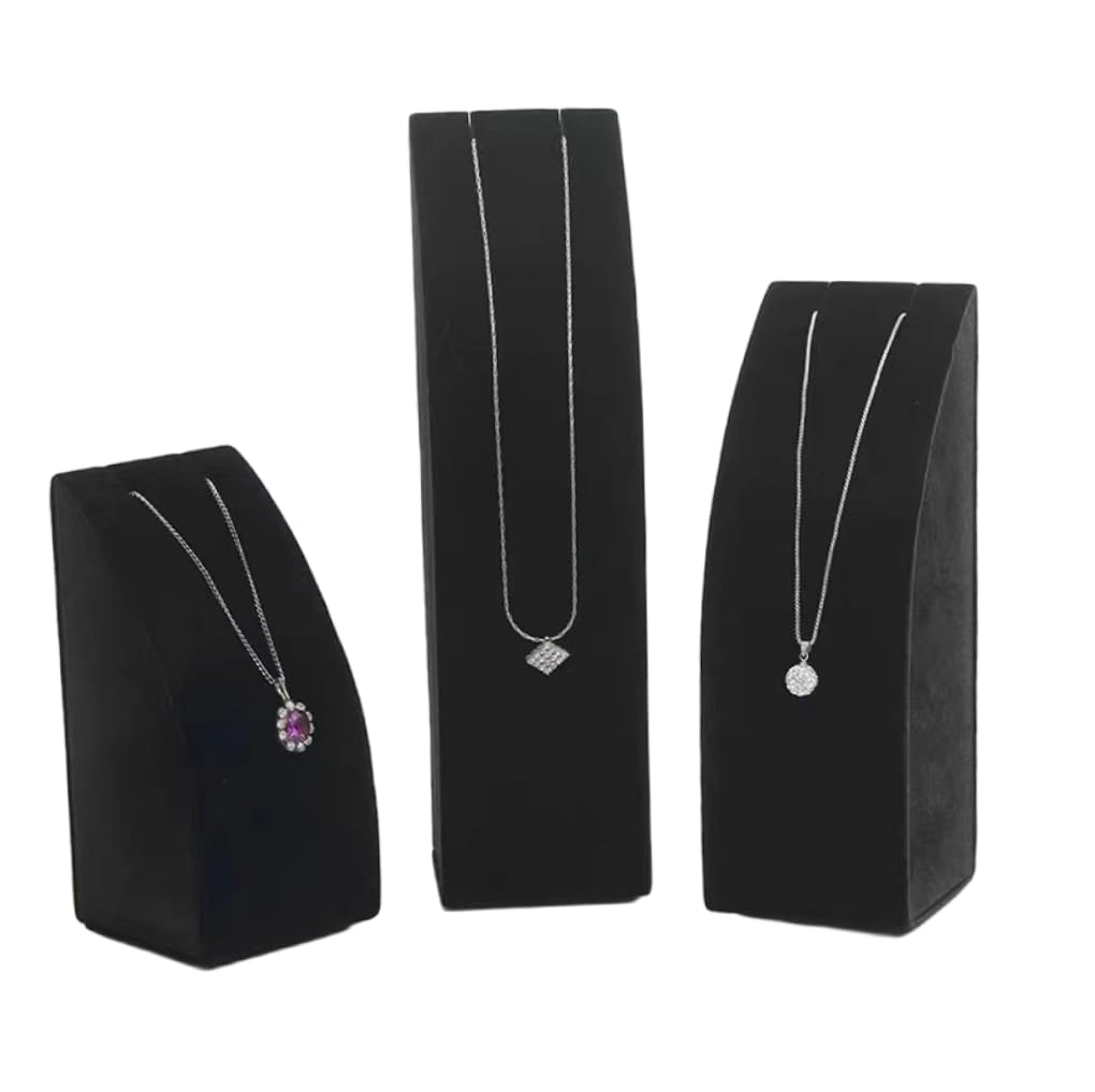 Striegro Shop Display Stands, 3-piece Black Velvet Necklace Display Stand | Jewelry Stand For Pendant Storage And Shop..