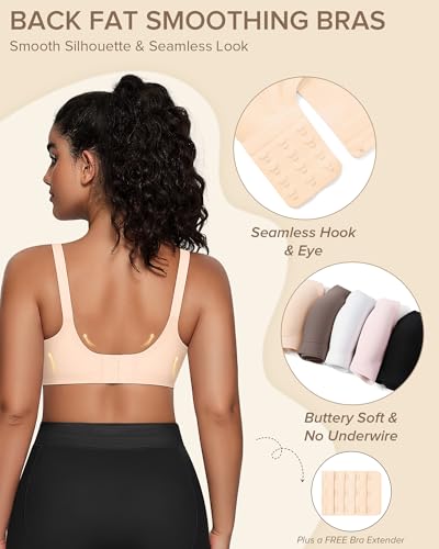 Vertvie Womens Wireless Bras No Underwire Push Up Bra Seamless Supportive Full Coverage Everyday Bras Regular and Plus Size(Nude,Large) - Image 3