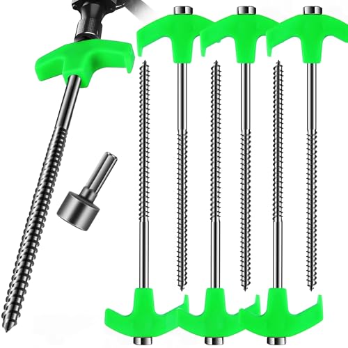 LOZAGU 6-Pack Screw in Tent Stakes Heavy Duty, 8”Drill in Style Ground Anchor Pegs with Hex Nut Driver. (6-Pack Tent Stakes)