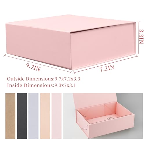 Image of Rsgift Pink Gift Boxes,Collapsible 9.7x7.2x3.3 Inch Gift Box with Lids,Magnetic Closure Matte Textured Finish Box for Wedding,Birthday,Mother's day,Christmas