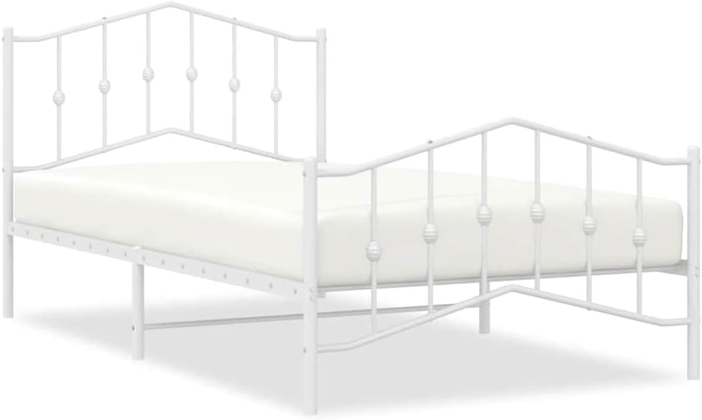 White Powder-Coated Steel Twin Bed Frame Sturdy Platform Foundation with slatted Mattress Support Modern Minimalist Bedroom Furniture Easy-Assembly no-Box-Spring-Needed Durable Frame