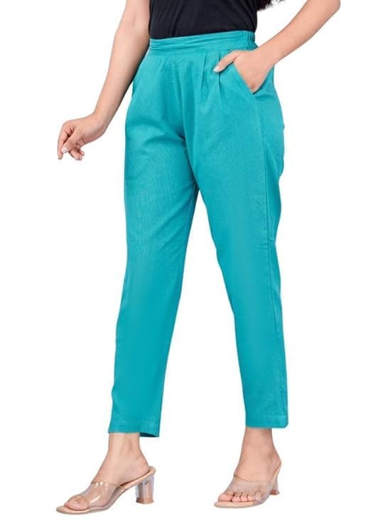 Women Cotton Regular Fit Semi Elasticated Trouser Pant with 2 Side Pockets Casual Comfortable Bottom Wear-picture-31