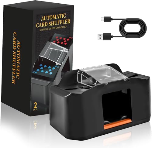 QUICARD Automatischer Kartenmischer Leise & Mit 2000 mAh Akku Mischt 2 Kartensätze Kompatibel mit Poker Bridge Rommé Skat (Schwarz-orange)