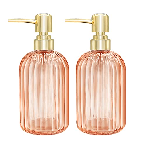 GCCL Soap Dispenser - 2 Pack 14 Oz Kitchen Soap Dispenser with Pump, Bathroom Transparent Soap Dispenser Bottle for Hand Soap, Dish Soap or Lotion (Ambre)