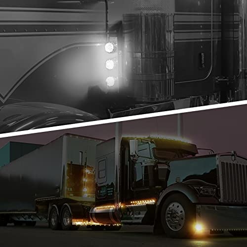 Partsam 1Pcs Dual Revolution Amber 17 Led Watermelon Light For Semi Truck Turn Signal And Marker To White Auxiliary Light W/Reflector Cup Compatible With Freightliner Kenworth Peterbilt #TOP6