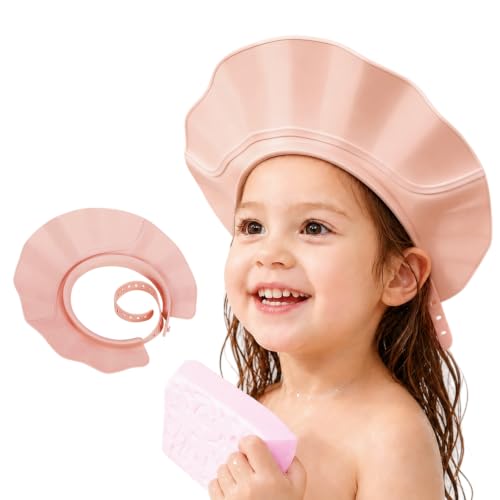 Image of FUNUPUP Baby Shower Cap for Toddlers Kids, Soft TPE Silicone, Dusty Pink | Leakproof & Slip-Resistant & Adjustable Bath Visor Shampoo Shield, Keeps Water Out of Eyes and Ears, Fits 15-24 inch Head Size