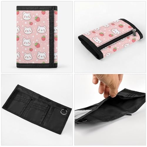 Cute Bear Strawberry Print Wallet for Men, 8 Credit Card Holder Slim Minimalist Front Pocket Small Mens Bifold Wallets4