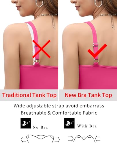 Image of V FOR CITY Women's Tank Top with Built in Bras Adjustable Wide Strap Padded Camisole Summer Cami Shirts