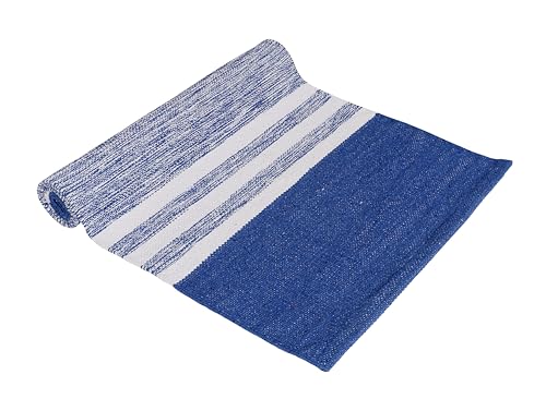 Image of Hand Woven 100% Natural Cotton Designer Rug|Kitchen Runner|Bedside Runner|Kitchen Mat|Carpet|Multiple uses for Balcony,Living Room,Bedroom,Size-22x60 Inches, (Blue)