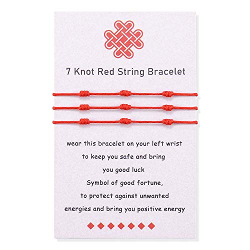 BOCHOI Red String Bracelets 7 Knots Kabbalah Protection Amulet Good Luck Lucky Hilo Rojo Pulsera Handmade Thread Bracelet for Women Men Boyfriend Girlfriend Mother Daughter Best Friend Boys Teen Family