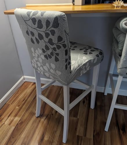 Image of SearchI Bar Stool Covers Set of 4, Stretch Washable Barstool Seat Covers, Counter Height Chair Covers for Kitchen Dining Room Cafe (Grey Leaf)