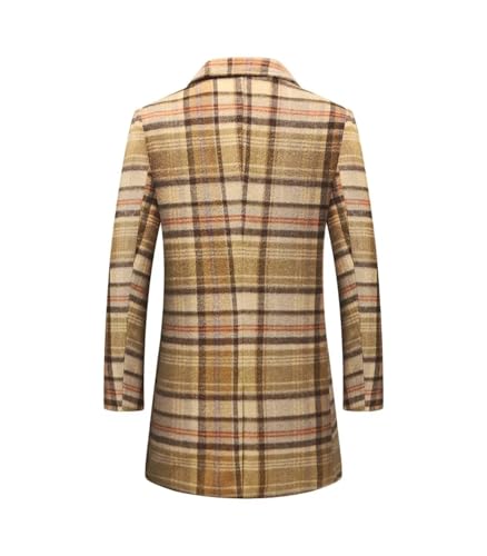 FTIMILD Mens Wool Blend Plaid Coat Warm Winter Trench Coat with Soft Scarf Single Breasted Overcoat2