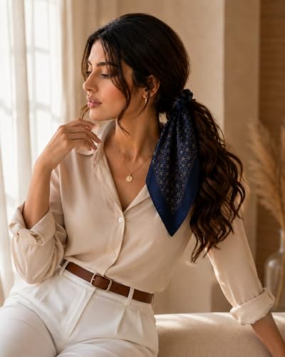 Image of Satin Square Head Scarf for Women, Floral Printed