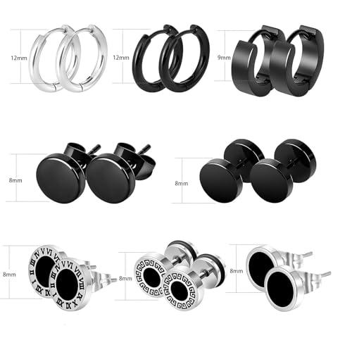 8 Pairs Black Mens Earrings Stud,Stainless Steel Aretes de Hombre Earrings for Men Set Cool Aretes Para Hombre Male Earrings Surgical Steel Ear Rings for Men Earrings Hypoallergenic2