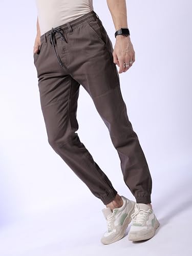 Image of The Indian Garage Co Men Slim Fit Solid Mid-Rise Biker Joggers