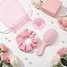Ferrochef 6 Sets Pink Galentine's Day Gift Bulk, Velvet Hair Scrunchies Mini Hairbrush with Galentine Card and Organza Bags, Soft Hair Ties Valentine's Gifts for Travel Women (Light Pink)