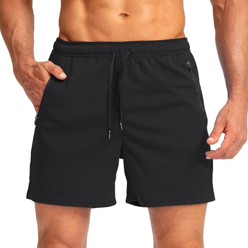 WENKOMG1 Mens Quick Dry Jogging Shorts Elastic Waist Drawstring Breathable Workout Shorts SweatShorts with Zip Pockets2