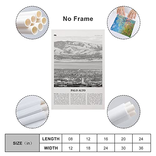 Palo Alto Print Black And White, Palo Alto Wall Art, Palo Alto Poster, Palo Alto Photo, Palo Alto Wa Poster Decorative Painting Canvas Wall Art Living Room Posters Bedroom Painting 16x24inch(40x60cm)