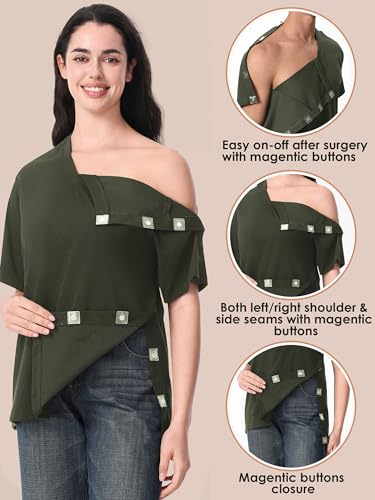 Image of Magnetic Buttons Post Shoulder Surgery Recovery Shirt for Men V-Neck Tear Away Adaptive Chemo Port Clothing for Women