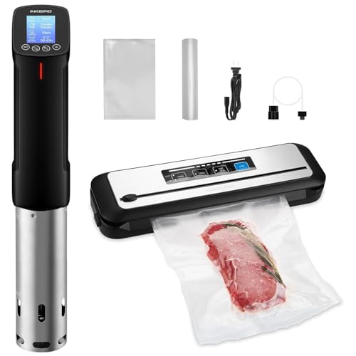 INKBIRD WiFi Sous-Vide Cooker & Vacuum Sealer Set Full Starter Kits Include Automatic PowerVac Air Sealing Machine for Food Preservation and Sous vide Machine with Recipes Precise Temperature & Timer