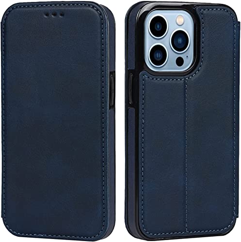 Housse iPhone 14 Plus en cuir PU bleu antichoc aux finitions élégantes