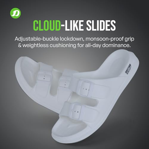 Men's Classic Cushion Sliders/Slippers with Adjustable Buckle Strap for Adult | Comfortable & LightWeight |Stylish & Anti-Skid| Waterproof & Everyday Flip Flops for Gents/Boys D-5054