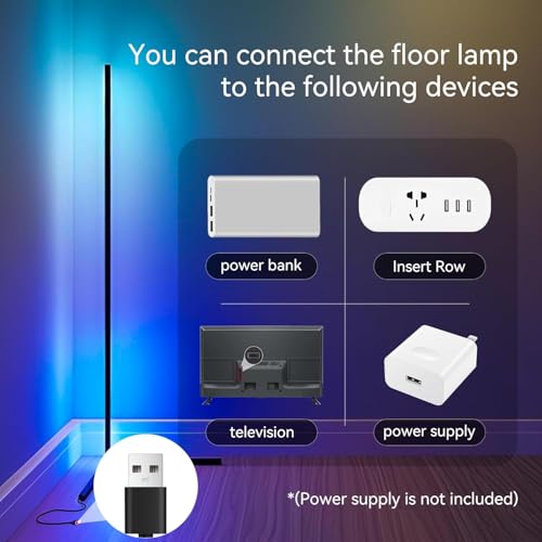 Image of LED Floor Lamp RGB+IC, Smart Corner Lamp Work with Alexa&Google Home,1200LM, Modern Floor Lamp with 16 Million DIY Colors, Music Sync, Color Changing Lamp,Timer, for Living Room Bedroom (Pack-2)