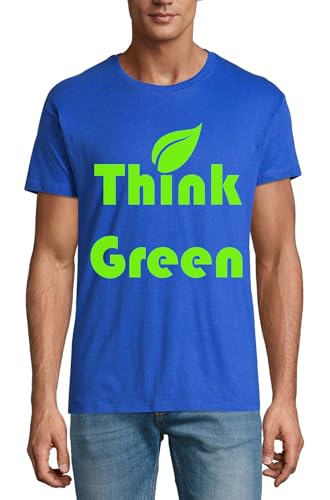 T-shirt coton bleu roi homme col rond Think Green anti-déformation et doux