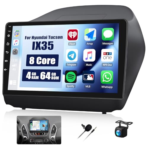 Image of 4+64G /8-Core Android 15 Car Stereo for Hyundai Tucson IX35 2010-2015 with Wireless CarPlay&Android Auto, 10.1 inch IPS Touchscreen Car Radio,Bluetooth 32EQ DSP,FM /RDS,GPS /WiFi,SWC,AHD Backup Camera