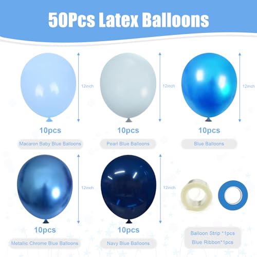 Image of Blue balloons, 50Pcs Metallic Blue balloons 12inch Navy blue balloons for Birthday, Baby Shower, Wedding, Boys, Men, Graduation