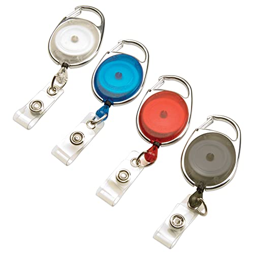 GBC ID Badge Holder, BadgeMates, Translucent Retractable Carabiner Badge Reel, Assorted Colors, 4 Pack (3747498)
