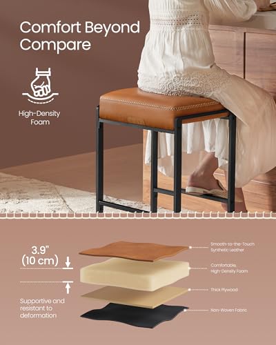Image of VASAGLE EKHO Collection - Bar Stools Set of 2, Counter Height Bar Stools, Synthetic Leather with Stitching, Mid-Century Modern, 26-Inch Tall, Kichen Home Bar Dining Room, Caramel Brown ULBC086K01V1