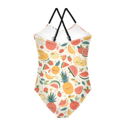 KLL Colourful Tropical Fruits Girls' 1-Piece Swim Suit Beach Swimwear with Adjustable Straps Cute2