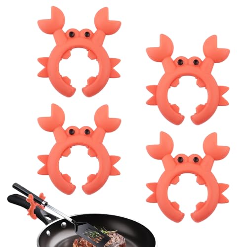 4pcs Crab Spatula Holders, Silicone Utensil Holder Cute Crab Utensil Rest Practical Crab Cooking Spoon Holder Adjustable Crab Utensil Holder Heat Resistant for Kitchen Supplies (Orange)