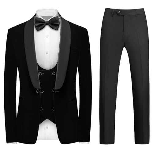 Rogers & Morris Velvet Tuxedo Suit for Men Solid Shawl Lapel 3 Piece Set Regular Fit Jacket Vest Pants Set