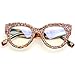 mincl Blue Light Blocking Oversized Glasses Stylish bling Rhinestone Round Eyeglasses for Women UV400 Protection Eyewear (leopard)