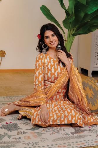 Image of MIRCHI FASHION Pure Cotton Women Straight Printed Embroidery Work Kurti Set with Dupatta and Pant
