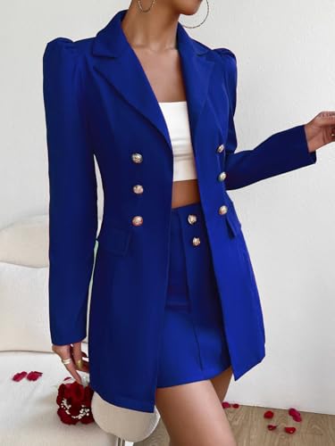 Women's 2023 Fall Outfits Spring/Fall Double Breasted Blazer & Skirt Business Casual4