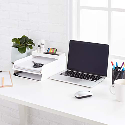 Amazon Basics Rectangular Plastic Desk Organizer, Half Accessory Tray, White Amazon Basics Rectangular Plastic Desk Organizer, Half Accessory Tray, White