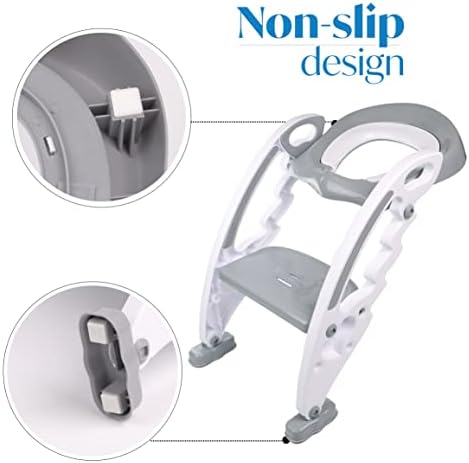 DIVCHI Baby Toilet Training Seats, Toilet Steps for Kids, Potty Training Seats, Toilet Ladder Seat for Toddlers, Child - Anti Slip, Soft Cushion, Foldable Toilet, 1-7 Years Old Kids (White/Grey)