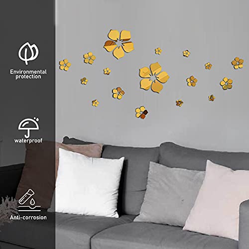 Philbinden Acrylic Mirror Floral Wall Stickers Self Adhesive Mirror Wall Decor Removable Mirror Decor 3D Flower Diy Wall Sticker For Living Room Bedroom Bathroom (Gold) #TOP3
