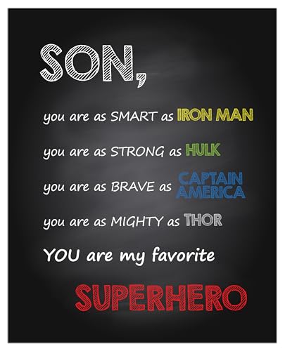 Image of AMERICAN LUXURY GIFTS Son You Are My Favorite Superhero Boys Room Wall Art 8x10 — Inspirational Print Unframed — Kids Bedroom Decor Motivational Poster — Gift for Son from Mom or Dad